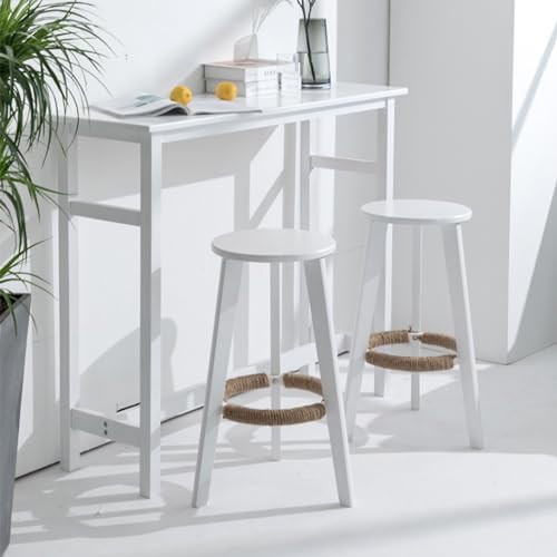 Taburete de bar de madera maciza con cuerda de cáñamo, reposapiés de cocina de 68 cm de alto, elegante silla de comedor para apartamentos, dormitorios y espacios de vida compactos