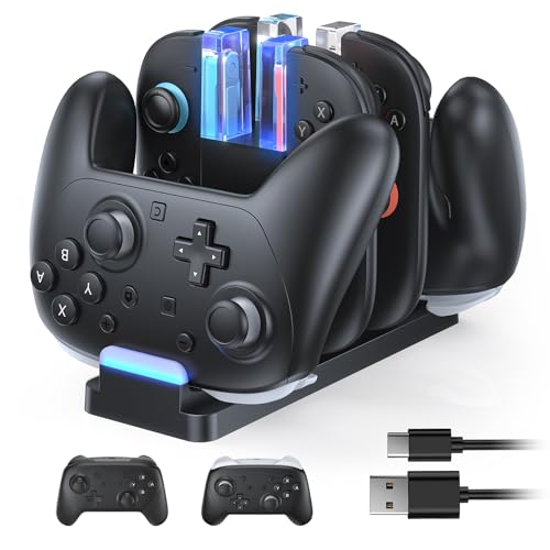 FASTSNAIL Charging Dock Compatible with Switch 2 for Joycon 2, Charging Stand for Switch 1/2 P Controller, Charging Orgnizer for Joycon 2 & for Pro Controller with Charge Indicator and USB Cable