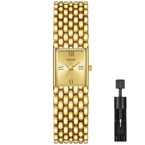 Image of LIGE Watches for Women Vintage Rectangular Quartz Analog Lady Wristwatch