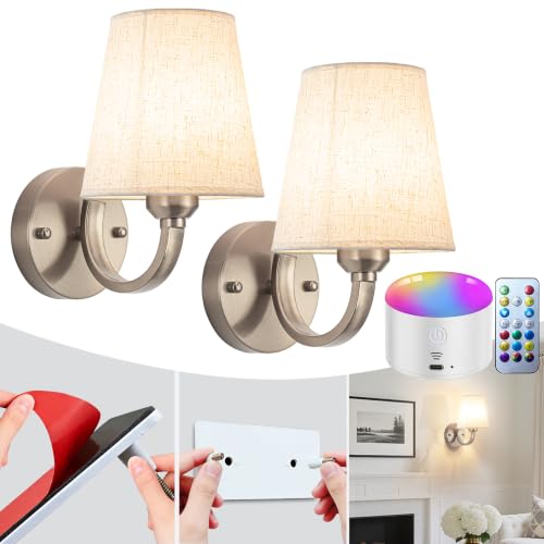 Image of YHCDLAMP Peel and Stick Wall Sconces, No Drilling Stick On Wall Sconce, Wireless Battery Operated Wall Lights, Adhesive Wall Lamp with 10000mAh Battery Bulb for Bedroom Living Room Decor
