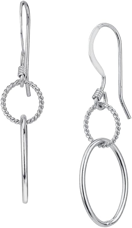 Vanbelle Sterling Silver Jewelry - Rhodium Plated with 925 Stamp - Handcrafted Textured Circle & High Finish Geometric Interlinked Oval Earrings for Women-Light-weighted