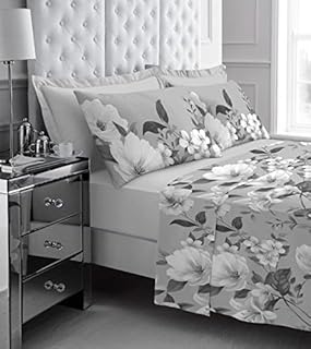 oceanevo®100% Brushed Cotton Flannel Printed Sheet Sets, Flat Sheet With Matching Pillow Cases, Super Soft, Flannelette Bed Sheets (Joanna Grey, King)