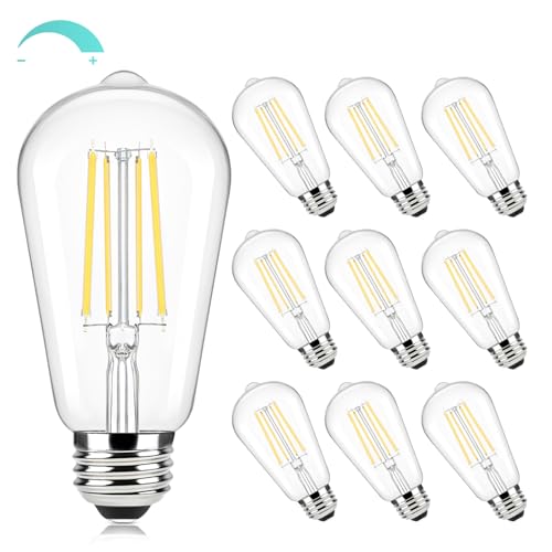 Brightever Edison Bulbs 60W Equivalent, Dimmable LED Light Bulb, 7W, 850LM Vintage E26 Light Bulb 4000K Natural White, 90+CRI, ST58 Clear Glass Antique Decor LED Filament Bulbs for Bedroom, 10 Pack