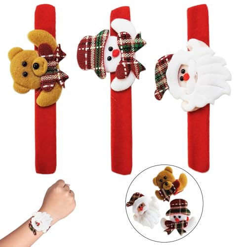 Image of Rozi Decoration Merry Christmas Hand Slap Wristbands for Kids, Girl, Boy, Adults Christmas Accessories Party Items Pack of 3 Pcs Santa Claus, Teddy Bear & Snow Man Christmas Party Bracelets