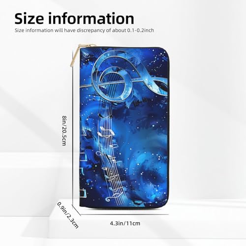 Blue Music Printed Long Wallet for Women Men - PU Leather Wallets Card Holder with Zip Coin Pocket3