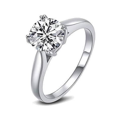 DYUNQ 2 Carat Round Brilliant Cubic Zirconia Solitaire Engagement Wedding Ring for Women 925 Sterling Silver Size 5 to 8 Cover