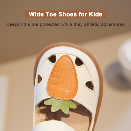 Image of Toddler Girl Sandals with Flower, ‌Breathable Leather kids Closed Toe Sandals, Soft Rubber Non-Slip Summer Shoes for Little Girls 2-7 Years
