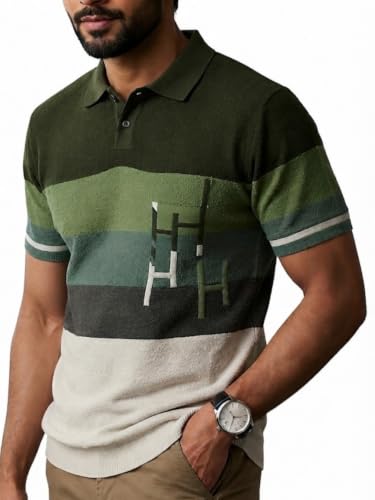 Image of GRECIILOOKS Polo T Shirt for Men | Knitted Block Collar Neck T-Shirt | Smart Casual Striped Design | Premium Mens T Shirts | Office Wear, Travel & Everyday Styling