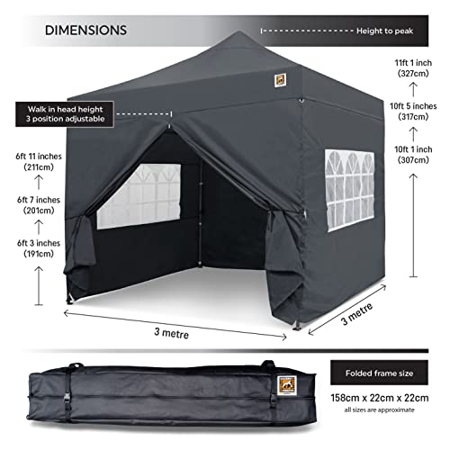 Gorilla Gazebo ® Pop Up 3x3m Heavy Duty Waterproof Commercial Grade Market Stall 4 Side Panels Leg Weights Pegs and Wheeled Carrybag - Image 5