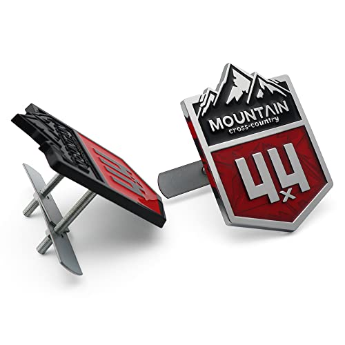 Image of 1X Front Grille Mountain 4x4 Cross Country Metal Car Sticker Off Road Racing Decal Emblem Badge Fits Off-Road Car Truck SUV (Chrome Red)