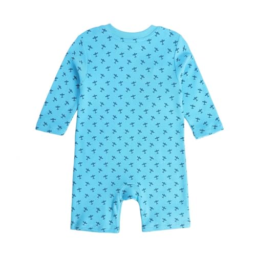 Image of miniklub Baby Round Neck Knitted Cotton Printed Romper, Pack of 2 (Blue /Yellow Color)