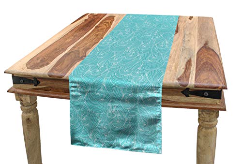 ABAKUHAUS Turquesa Camino de Mesa, Líneas mar Inspirado, Decorativo para el Comedor o Sala de Estar Fácil de Limpiar, 40 x 180 cm, Azul pálido Blanca