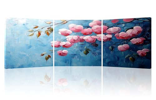 Piy Painting Impresión En Lienzo Flores Rosas, Cuadros Artísticos De Flores De Peonía, Pintura Romántica, Fácil De Colgar Para Dormitorio Salón Despacho Entrada, 3 Piezas 30x30cm, Marco Interior