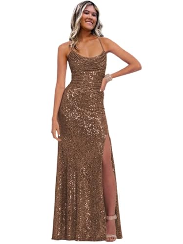 Image of Stylefun Women's Halter Mermaid Prom Dresses with Slit Long Sequin Formal Cocktail Party Dress STN027