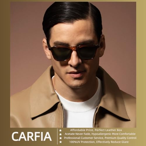 Image of CARFIA Retro Sunglasses for Men Polarized UV400 Protection, Hand-crafted Acetate, 60s Style Square Cool Sun Glasses