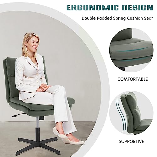 Luckwind Armless Home Office Desk Chair No Wheels, Modern Double Padded Ergonomic Vanity Chair, Mid-Back Height Adjustable Cushioned Swivel Task Chairs, Wide Seat, Spring Tilt Rocker (Dark Green) #TOP3