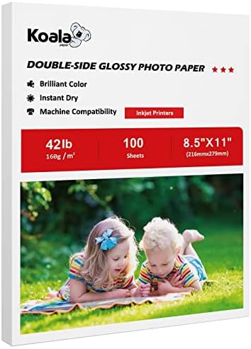 Koala Double Side Glossy Photo Paper 8.5x11 Inches 100 Sheets Compatible with Inkjet Printer 160gsm