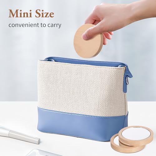 Warmhm 2er Pack Kleiner Taschenspiegel Aus Holz - Runder - Kompakter Handspiegel Tragbare Kosmetikspiegel Für Damenhandtasche 6 5 cm Und 7 5 cm Ideales Perfekt Für Kinder Und