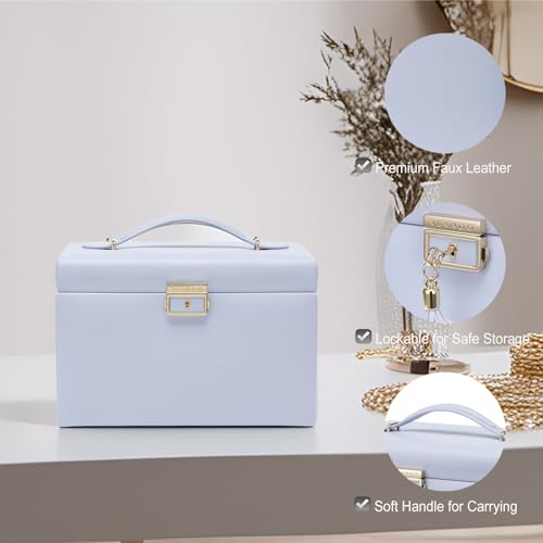 Boîte à bijoux contre les colliers emmêlés, coffret violet sécurisé clé - 3