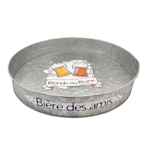 AUBRY GASPARD - Plateau Rond en Métal Galvanisé Bière des Amis - Ø 35 cm - Hauteur 6 cm - Rebord Stabilité Renforcée - Design Robuste et Intemporel -...