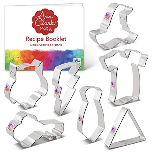 Ann Clark Cookie Cutters 7-Piece Witchcraft And Wizardry Cookie Cutter Set With Recipe Booklet, Robe, Tie, Owl, Lightning Bolt, Witch's Hat, Triangle And Key #TOP2