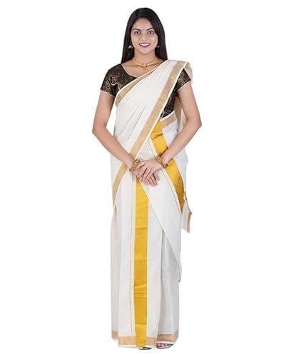 Women's Kerala Style Fashion Set Mundu With Golden Zari Border