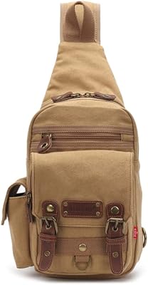 AUGUR Canvas Drop Sling Bag Tactical Thigh Outdoor Waist Pack for Men Women Military Cycling Multi-Pocket Waist Fanny Pouch Daypack (khaki)