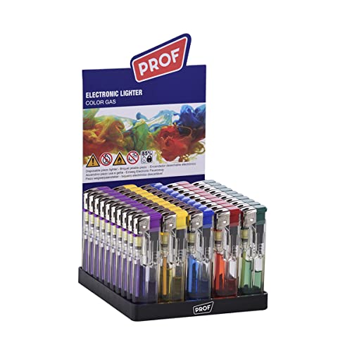 Accendini Prof Color Gas Piezo c.r. con Serbatoio trasparente [ Espositore da 50PZ ] cod. 40804630