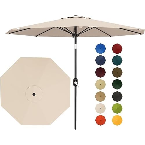 Garvee 10FT Patio Umbrella - Outdoor Table Umbrella with Crank Lift & Push Button Tilt - Market Umbrella 8 Sturdy Ribs UV Protection for Pool, Deck, Y