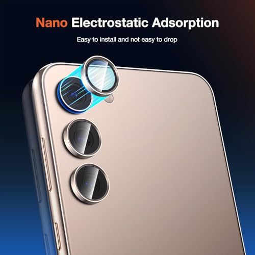 Image of Skinomi Camera Lens Protector Compatible with Samsung Galaxy S24 [Anti-Scratch] Premium Tempered Glass Film Aluminum Alloy Lens Ring Cover- Gold Titanium