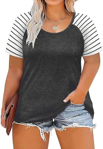 Blusa feminina plus size, manga curta, gola redonda, casual, colo...