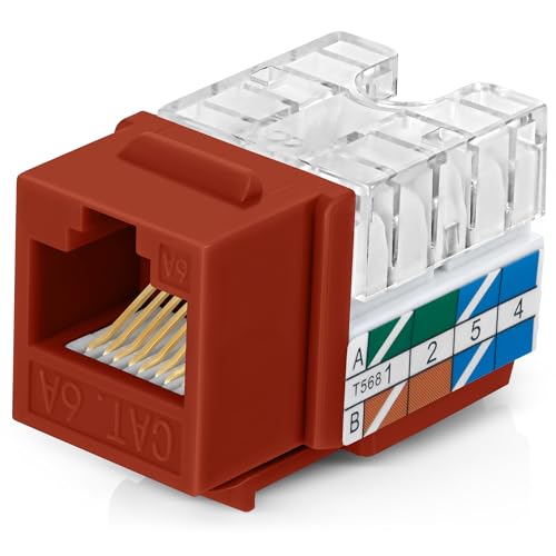 Image of Everest 90 Degree RJ45 Cat6A Keystone Jacks Slim Profile 20-Pack Orange | Compatible with 90 Angled Speed Termination Tool - easyJACK (B094WB91H3)