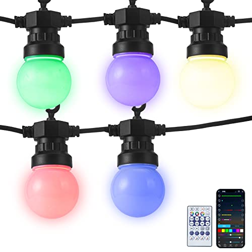 Omgomne 30ft Outdoor Patio Light 5V with APP Control,Smart Patio Lights RGB Hanging String Lights with 10 LED Bulbs for Outside Party Garden Backyard IP65 Waterproof