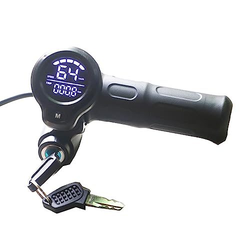 ChongXiao Bike Throttle Grip, 36V 48V 60V 72V Electric Bicycle Scooter Twist Throttle Grips with LCD Display Screen Handle with Key Lock