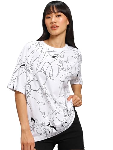 Image of Bewakoof Women's Cotton Oversized Fit Half Sleeve Round Neck T-Shirt | Casual wear | Streetwear | Oversized Tshirt for Woman Cotton| Baggy