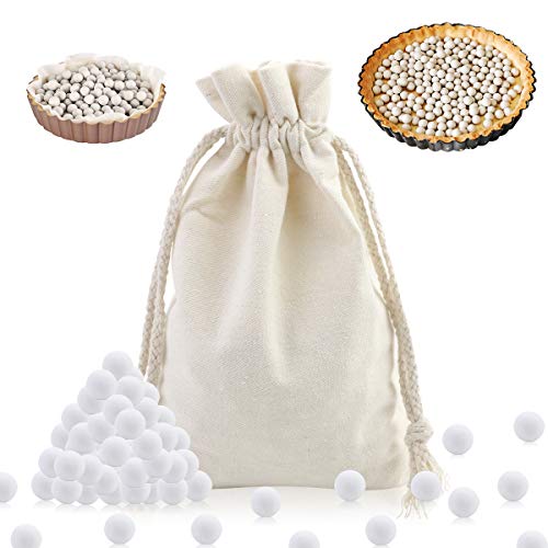 LeonBach 2.2 LB 10mm White Pie Weights with Canvas Bag, Ceramic Pie Weights Baking Beans Baking Beads Pie Pan Stoneware