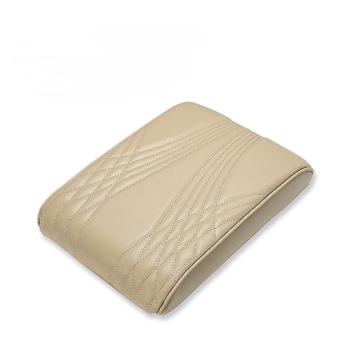 Organisateur d'accoudoir de voiture universel beige en cuir PU broderie vagues
