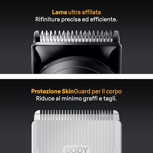 Braun Rifinitore All-in-One Series 5, Rasoio Elettrico Corpo Uomo, Barba E Capelli 9In1 Con Lama Ultra Affilata, Tecnologia SkinGuard Per Il Corpo, 120 Min di Autonomia, AIO5545, Grigio - Immagine 3