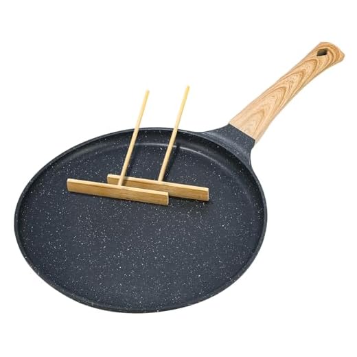 Exyvox Padella crepes antiaderente nera 28 cm con rivestimento antiaderente in granito svizzero, manico in bachelite, compatibile EMC, senza PFOA