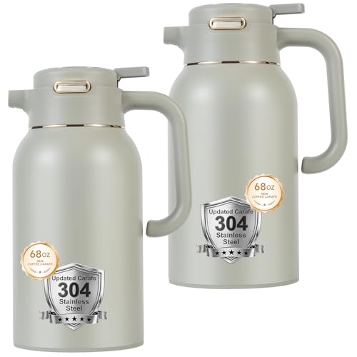 Image of 68 Oz Thermal Coffee Carafe, Stainless Steel Insulated Vacuum Coffee Carafes For Keeping Hot Liquid Thermal Pot Creamer Pitcher Dispenser(Green /Green)