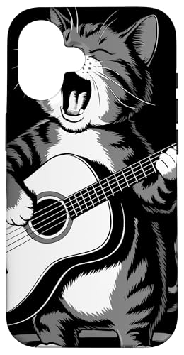 Singing Cat Playing Guitar Funny Animal Musician Humor X}zP[X iPhone 16 p