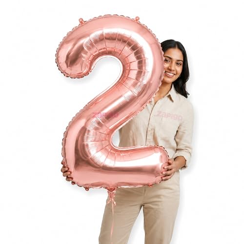 Image of Balloonistics Rose Gold 40-Inch Foil Number 2 Balloon - Helium or Air Fill for 2nd Birthday, Anniversary, Retirement Party Decoration, Photo Booth Backdrop, Cake Table Decor