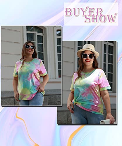Image of CARCOS Plus Size Tops for Women Short Sleeve Shirt Summer Star /Leopard /Tie Dye /Flower Crewneck Pullover Tunic XL-5XL
