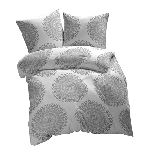 ETÉREA Microfaser Bettwäsche 135x200cm + 80x80cm - Ganzjahresbettwäsche Bettbezug Mandala - Bettwäsche Set mit Kissen 135x200cm Bettbezug + 80x80cm Kissenbezug Microfaser - Made in Green - Grau