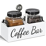 Farmhouse Coffee Canister Set, Coffee Storage Container, Coffee Bar Storage Box with Coffee Jars, Plastic Coffee Bean Organizer, Coffee Bar Organizer for Coffee Powder, Ground Coffee, Coffee Beans