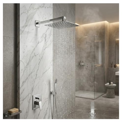 Image of ALTURAS Stainless Steel Square Overhead Shower Rain Shower Head for Bathroom With Arm (6in shower with 18 arm)