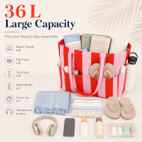 Image of LEDAOU Beach Bag Waterproof Sandproof Women Beach Tote Pool Bag with Zipper for Swim Gym Grocery Travel with Wet Pocket | Sandproof