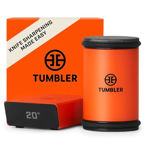 TUMBLER Pro Rolling Knife Sharpener™ - Knife Sharpening Made Easy - Rolling Knife Sharpening Kit with Removable Disc System - Includes 4-Layer Diamond Sharpening Disc & EdgeBoost Ceramic Disc (Orange)