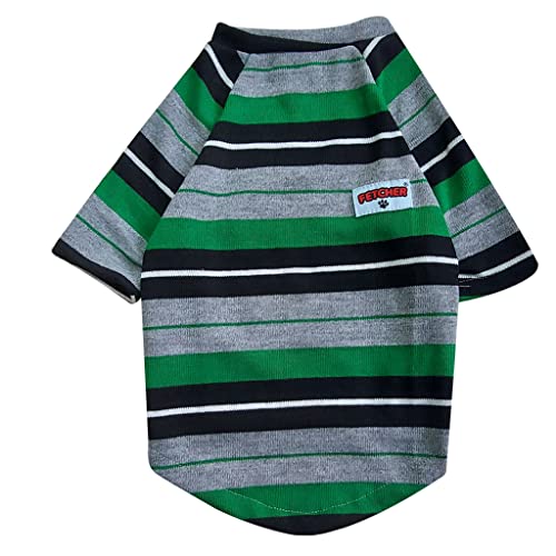 FETCHER Green Black Striped with Sleeves Premium Dog, Puppy, Kitten and Cat Warm T-Shirt | Sweater for Small Breeds (18" Large)