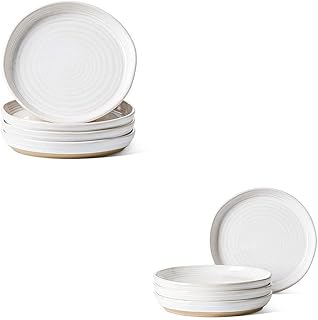 LE TAUCI Salad Plates 8 Inch, Set of 4+ Dinner Plates 10 Inch, Ceramic Dish Set for Kitchen Oven & Dishwasher Safe, Housewarming Wedding Gift - Set of 4, Arctic White